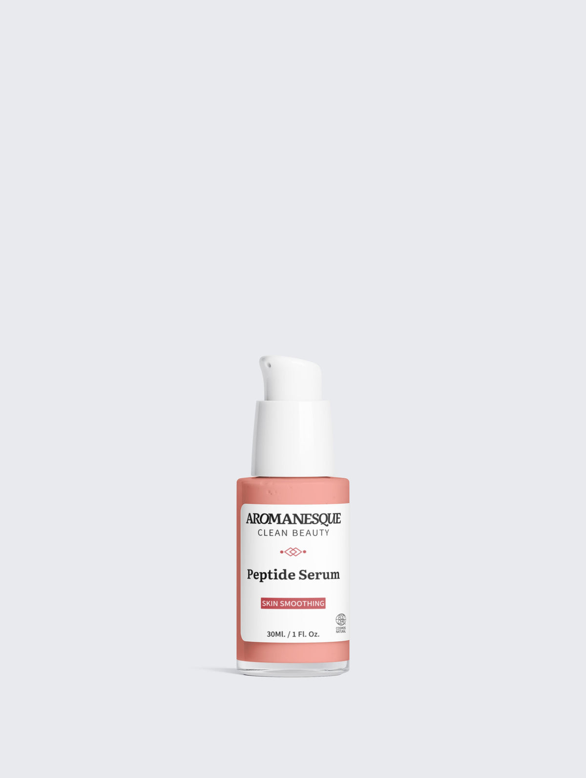 Aromanesque Peptide Serum bottle on a light gray background
