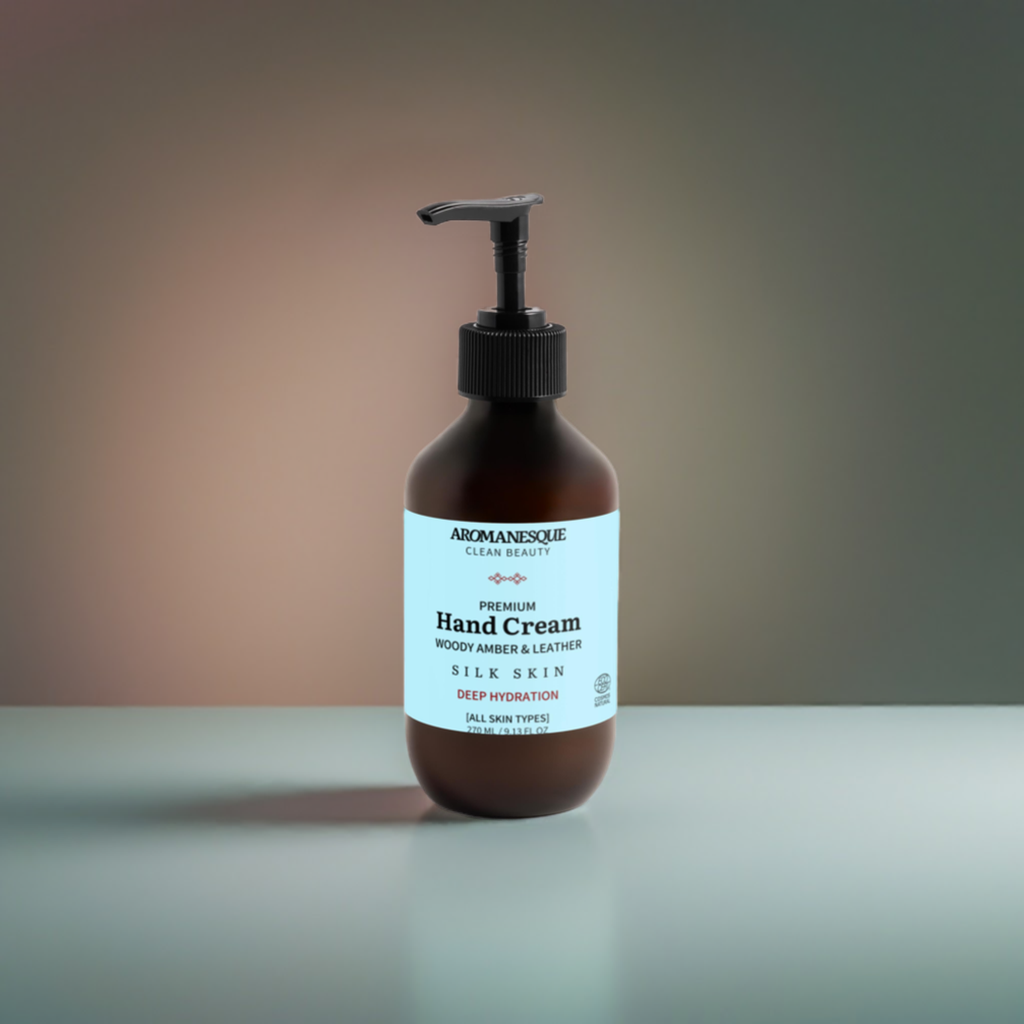 Crema de Manos Premium, Ámbar Maderoso y Cuero